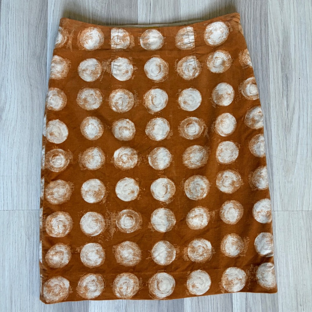 Maeve Anthropologie Burnt Orange Corduroy Polka Dot Pencil Skirt Size 2 Rust